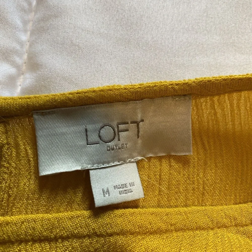 Loft Short Gathered Puff Sleeve Ladies Top Medium Mustard Yellow